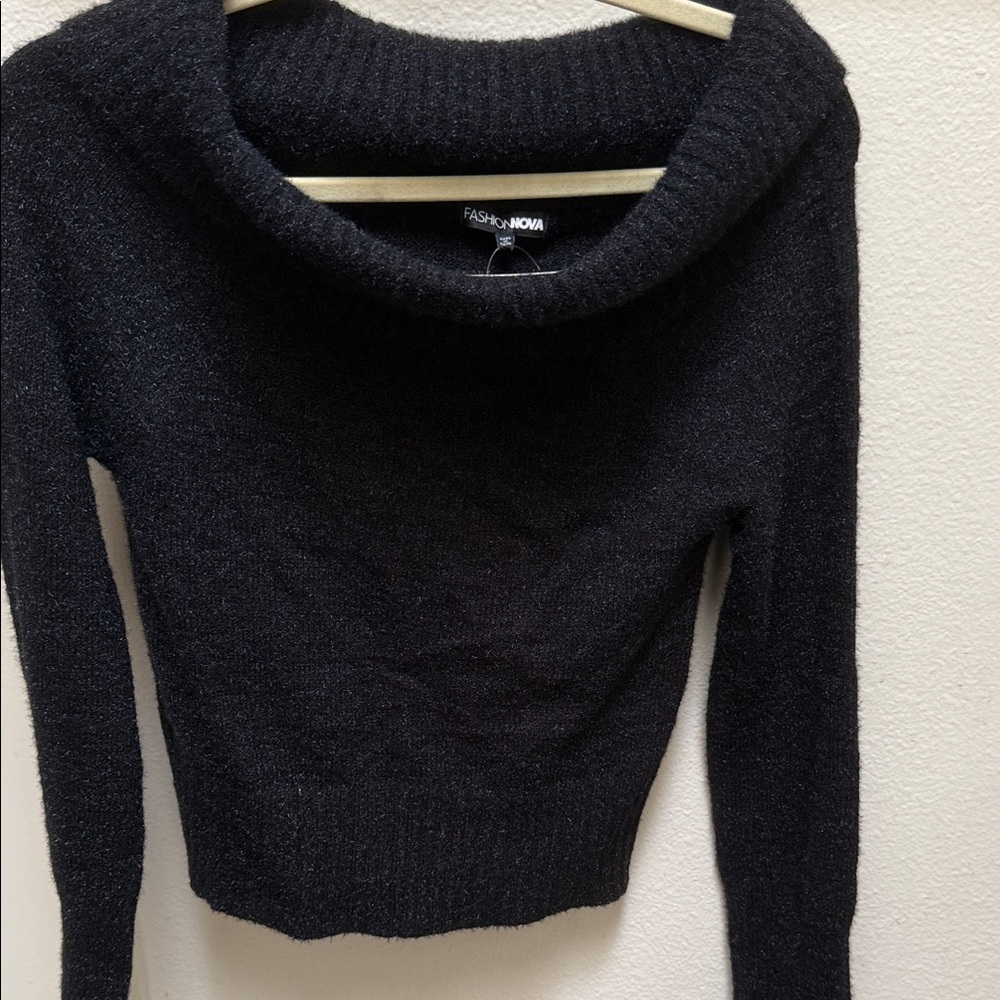 Fashion Nova Black Off-the-Shoulder Knit Sweater